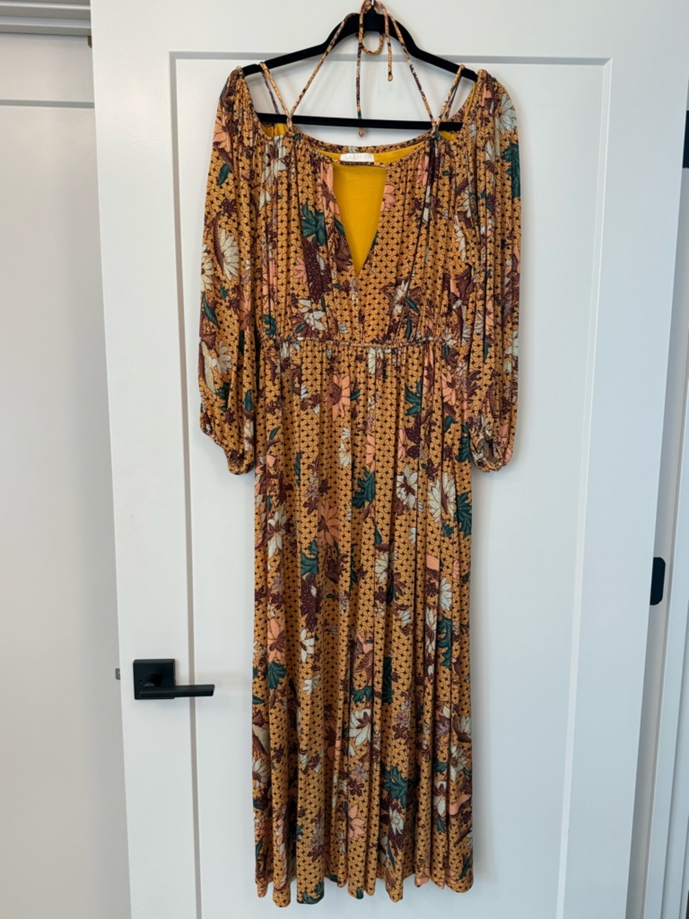 Ulla Johnson Mustard Floral Maxi Dress with Puff Sleeves